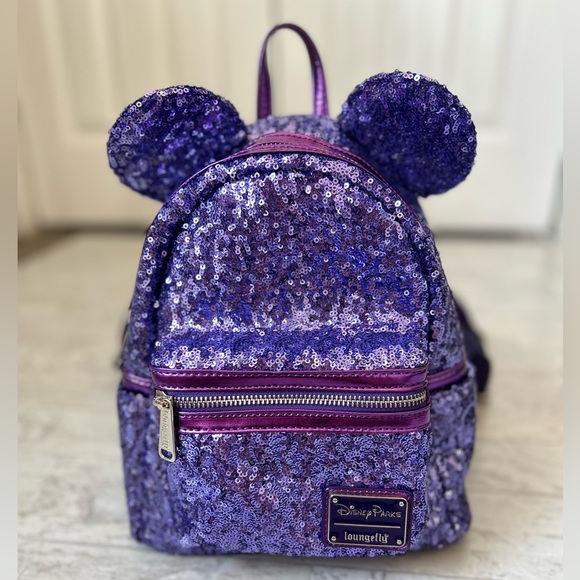 Disney Parks Loungefly Purple Potion Sequined Mini Backpack RARE - Picture 1 of 17